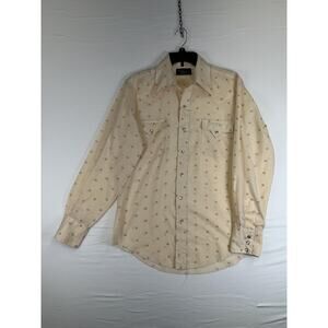 Vintage Champion Westerns Shirt Mens Large Cream Pearl Snap Long Sleeve 70s